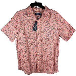Vineyard‎ Vines Pineapple Cape Cocktails Shirt Medium S/S Coral Pink Yellow NEW!